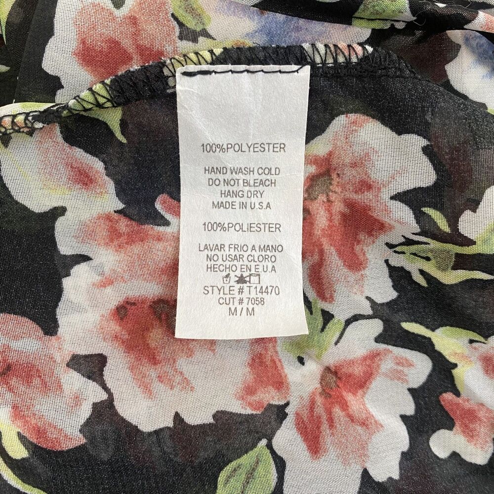 Women’s Sheer Floral Sleeveless Top Black Multicolor Lightweight Size M - Picture 4 of 6